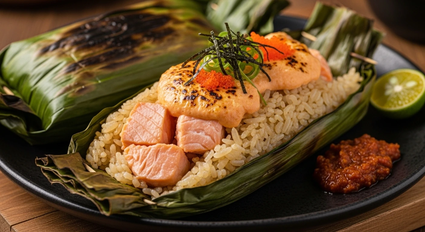 Nasi Bakar Salmon Mentai
